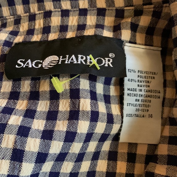 Vintage 80s Gingham Plaid Seersucker Button Up Short Sleeve Peter Pan Collar Top - Picture 16 of 16